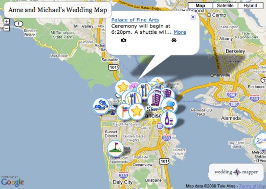 An example of the free Wedding Mapper widget, embedded in a webpage