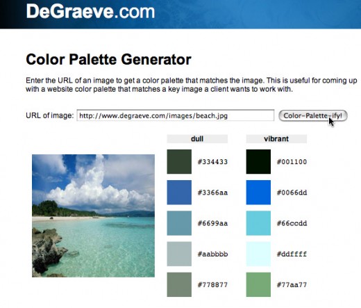 Steve DeGraeve's palette-generating tool can be used with any online image