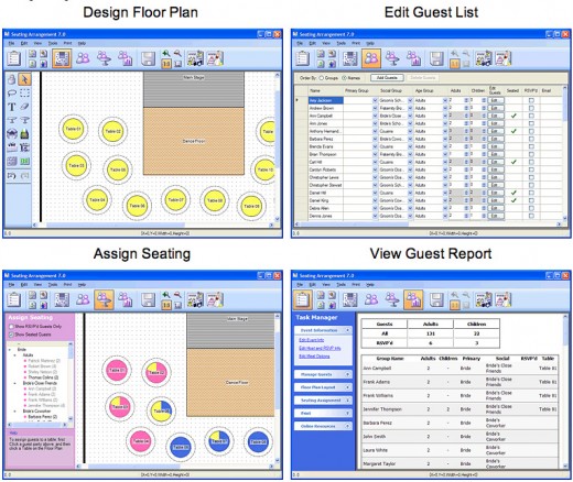 Seating Arrangement for Weddings lets you create seating charts and print reports for free