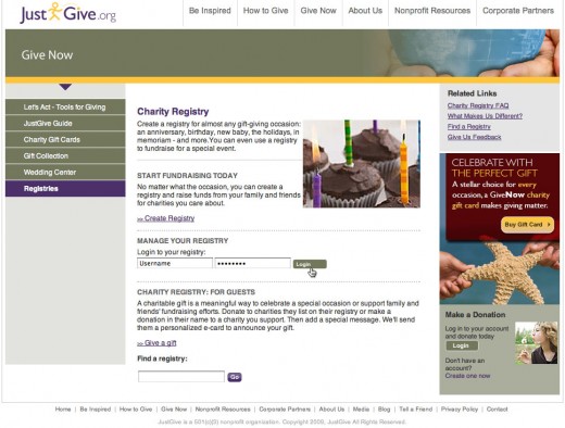 Create a wedding registry with JustGive.org