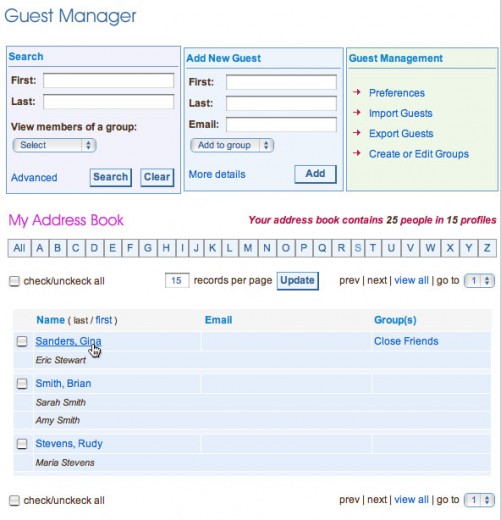 Your WedShare Guest Manager contains all your guest information and correspondence records