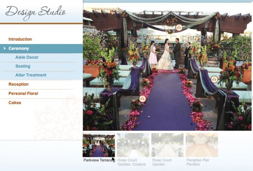 The Ceremony section of Disney's Design Tool lets you see their various ceremony setups