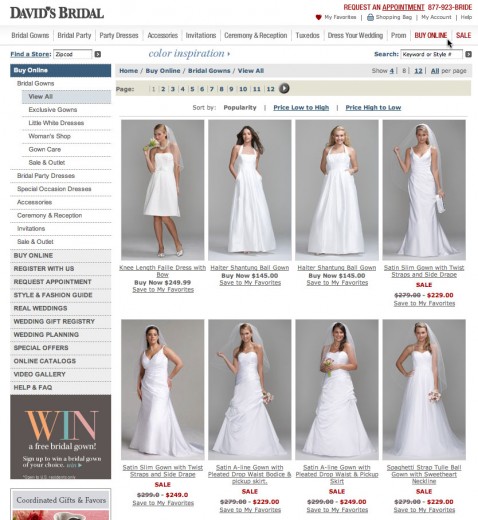 David's Bridal Online Web Store and Info Resource