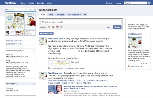 Become a WedShare Facebook Fan! Holiday special posted today for new members; more to come...