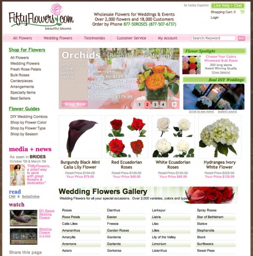 Order your own DIY wedding flowers in bulk from online discounters like FiftyFlowers.comand save