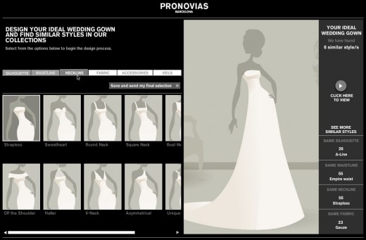 The Pronovias wedding gown design tool lets you visually swap silhouettes 