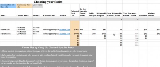 View a sample of each document or use it directly for your own planning. This spreadsheet helps you plan your florist choices
