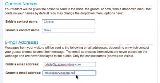 Set your names and contact email addresses where visitor correspondence will go