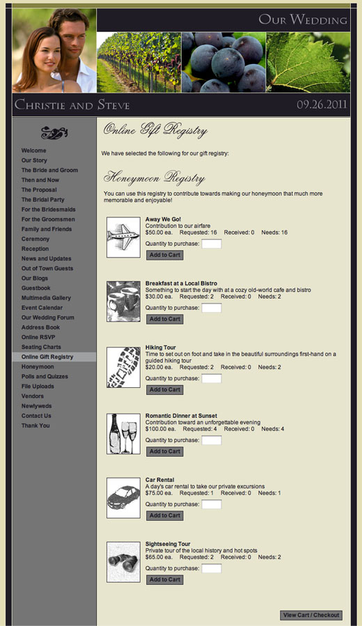 Our honeymoon registry, published and ready for use on our website
