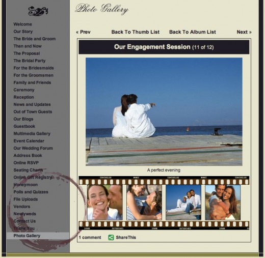 Display your albums on your wedding website in gallery format