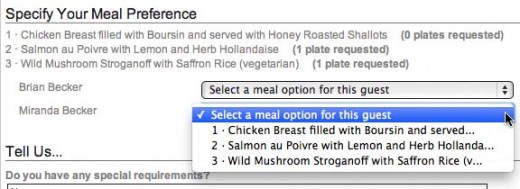 Guests can assign meal options directly