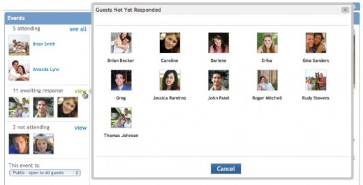 Navigate your guest list quickly and easily with the new guest selector interface. Clicking a guest thumb opens their RSVP response and details.